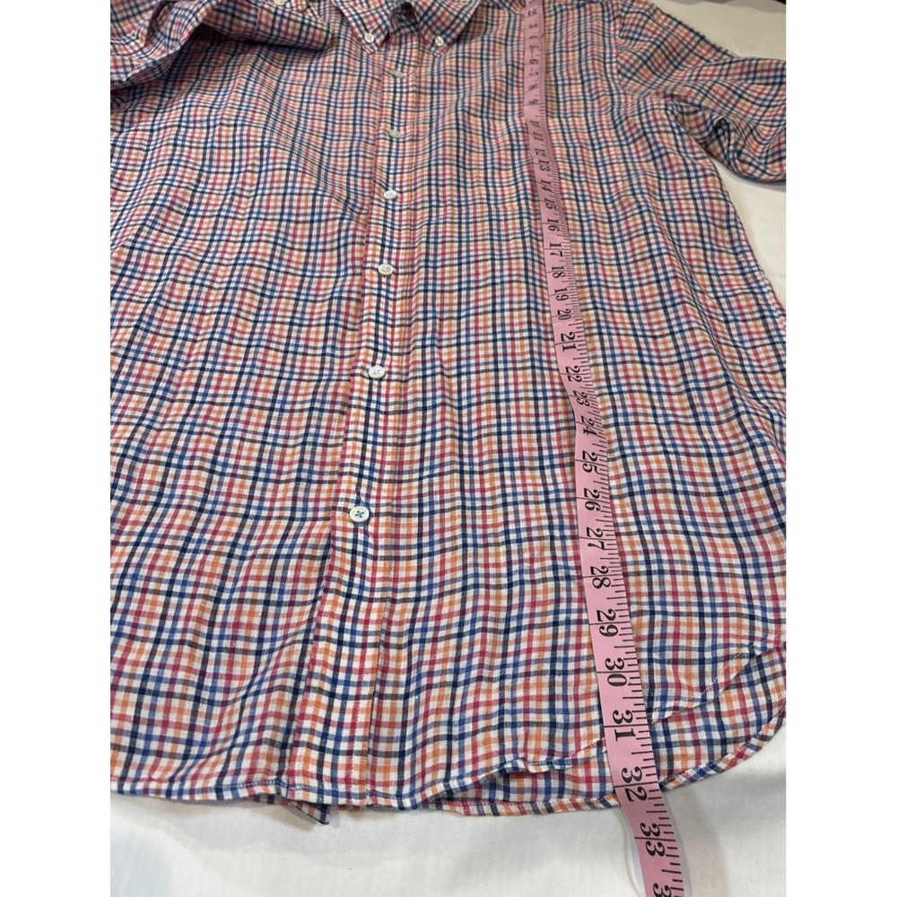J. McLaughlin Men's Large Linen Blend Button Down Shirt Multi Color Plaid Preppy - Picture 5 of 7